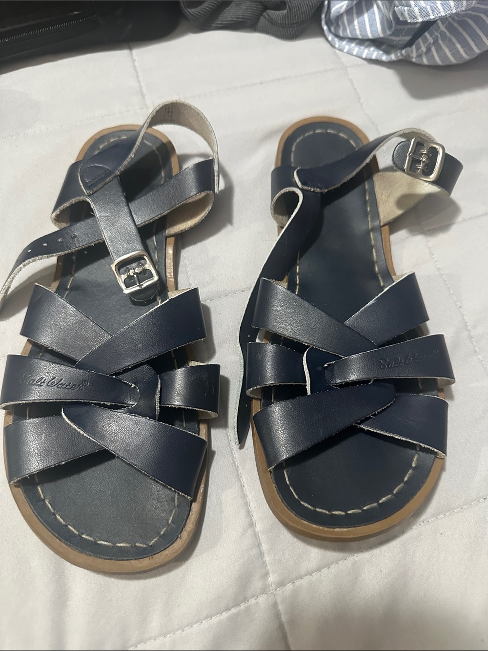 Salt Water Sandals by Hoy Navy Blue Leather Strappy Kids Sandals